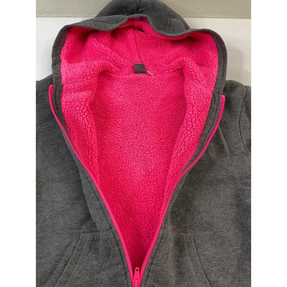 Puma Girls Gray Hoodie With Pink Logo & Sherpa Lining M (10-12) - Picture 10 of 14